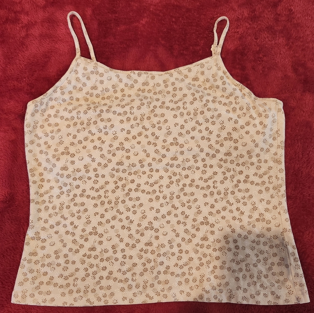 GAP Stretch Womens Crop Tank Top Floral Print White Brown Adjustable Sz Medium